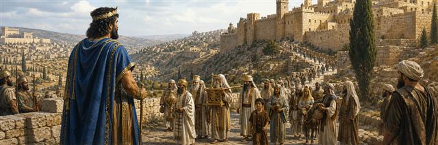 Priests and Levites arriving with their families while Rehoboam strengthens Judah's hill cities